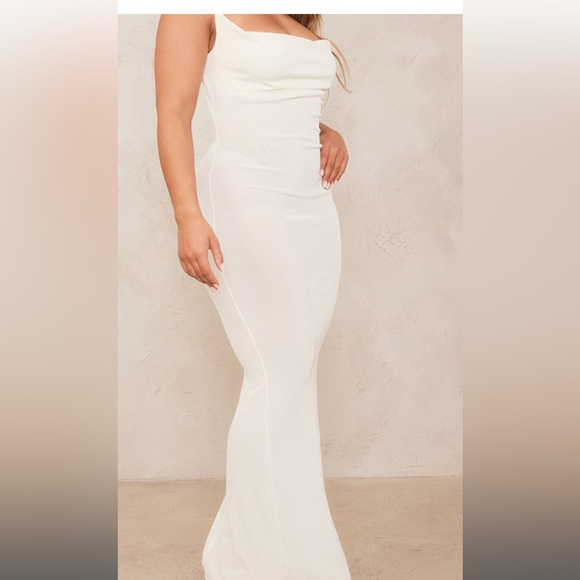 PrettyLittleThing Dresses & Skirts - Nwt Shape Off White Slinky Acetate Low Back Strappy Maxi Dress